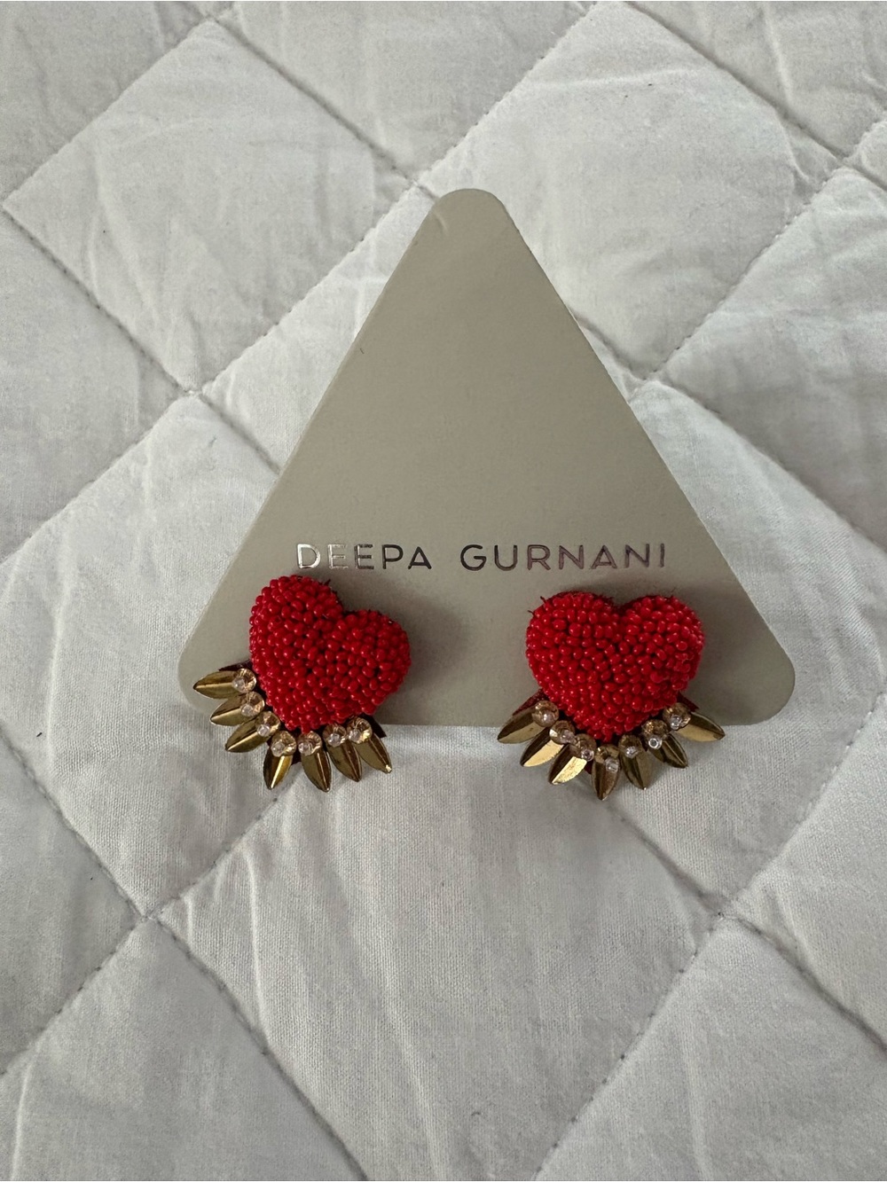 Deepa Gurnani Red Heart Spike Stud Earrings